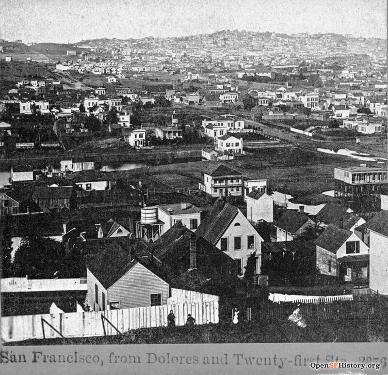 View from Dolores and 21st Streets in 1865, showing the sparsely built neighborhood of small wooden houses where Edward Doyle built 3743 20th Street