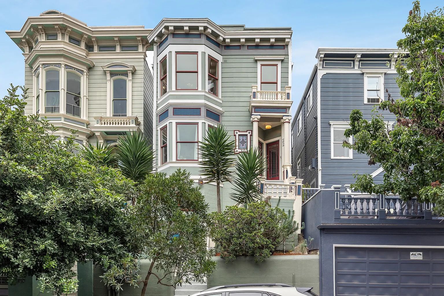 The Victorian facade of 3743 20th Street, an 1865 wooden home in San Francisco's Liberty Hill Historic District